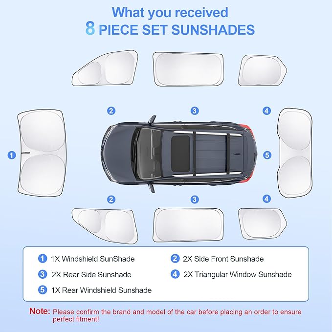 8pcs Car Window Shades for Grand Cherokee 22-25 Accessories,Windshield Side Rear Full Sunshade,Sun Visor UV Blocking, Privacy Protection for Camping Outdoor(Not for Cherokee L&Jeep Cherokee)
