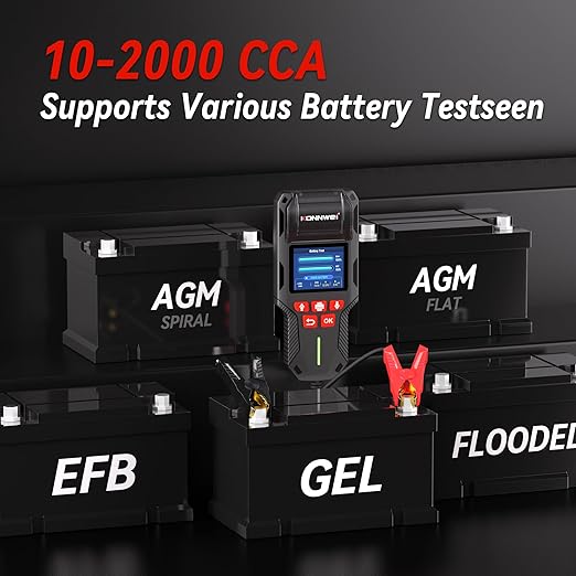 KONNWEI Car Battery Tester with Printer, Automotive 12V 24V Battery Load Tester Cranking and Charging Test 10-2000CCA Battery Analyzer Alternator Tester for Car Truck Motorcycle (Paper Included)