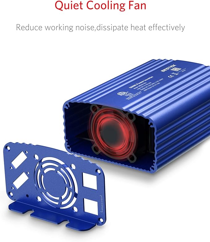 BESTEK 500W Power Inverter DC 12V to 110V AC Converter with 4.8A Dual USB Car Charger ETL Listed (Blue)