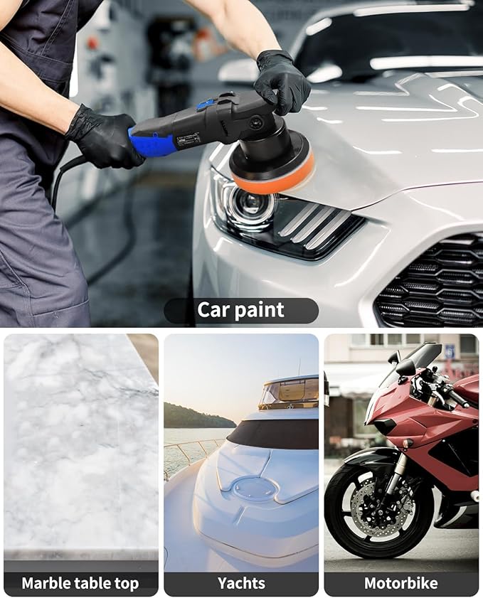 AVID POWER Buffer Polisher, 6-inch Dual Action/DA Polisher for Car Detailing, Random Orbital Car Buffer Polisher Waxer Kit with Variable Speed & 3 Polishing Pads-Blue