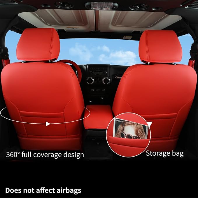 GIANT PANDA Customized Full Set Car Seat Covers for Jeep Wrangler 4 Door JK Sahara Sport Rubicon Unlimited Willys Wheeler Altitude 2013 2014 2015 2016 2017, Faux Leather - (Red)