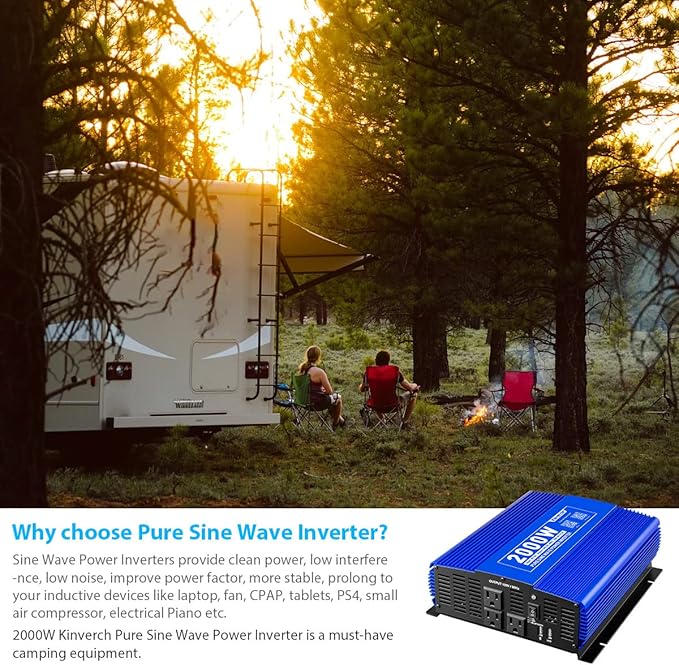 2000W Pure Sine Wave Inverter 12V DC to 110V AC Power Inverter for Home/Truck/RV/Camping/Boat/Off Grid Solar System Car Inverter with 3AC Outlets, 1 USB Port and APP Remote Control