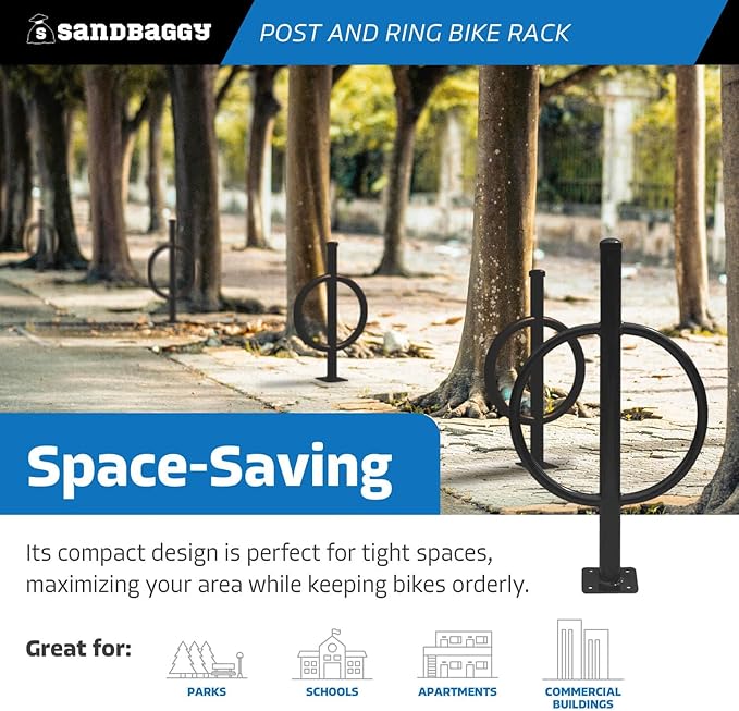 Sandbaggy Post and Ring Bike Rack - Commercial Bike Racks - Galvanized Steel - Anti-Theft Design - In Ground, Apartments, Sidewalks, Industrial (Orange, 10)