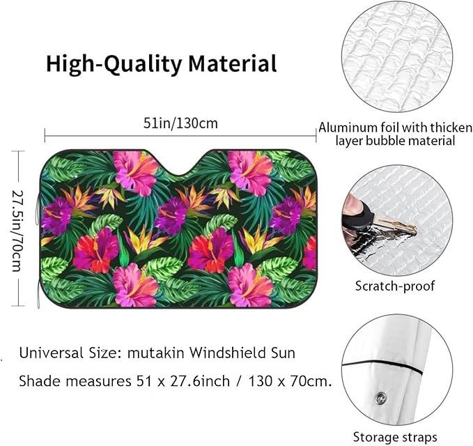 Tropical Flowers Car Windshield Sunshade Front Window Sun Visor Protector Foldable Shield Cover for Truck SUV