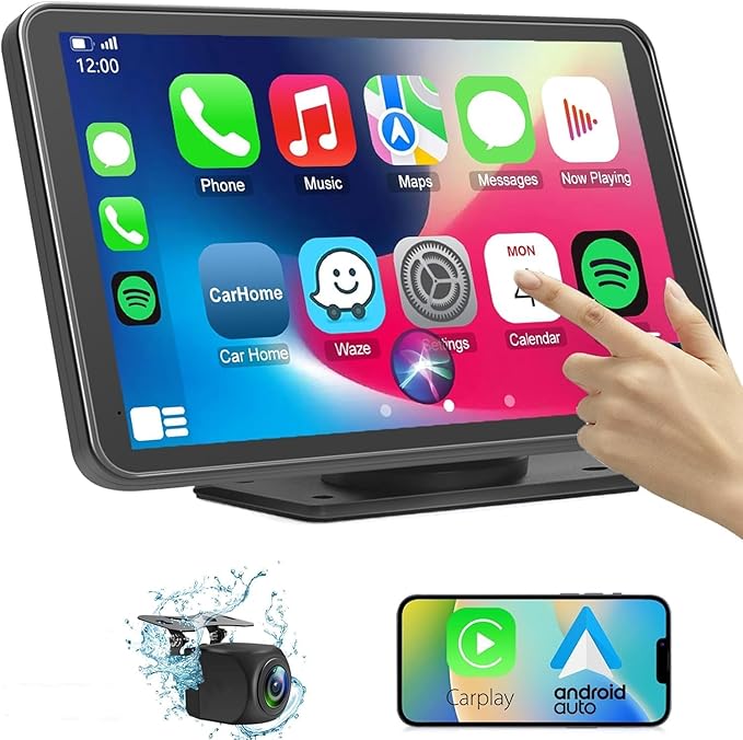 Wireless Double Din Car Stereo Compatible with Apple CarPlay and Android Auto,7" HD Portable Bluetooth CarPlay Touch Screen for Car,with Car Play Dash Mount and Backup Camera