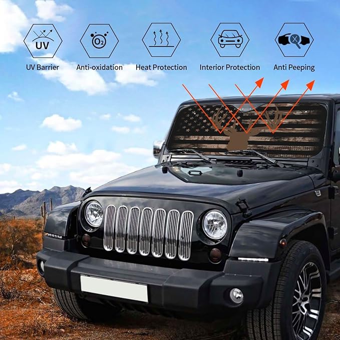 American Flag Camouflage Car Windshield Sunshade Front Window Sun Visor Protector Foldable Shield Cover for Truck SUV