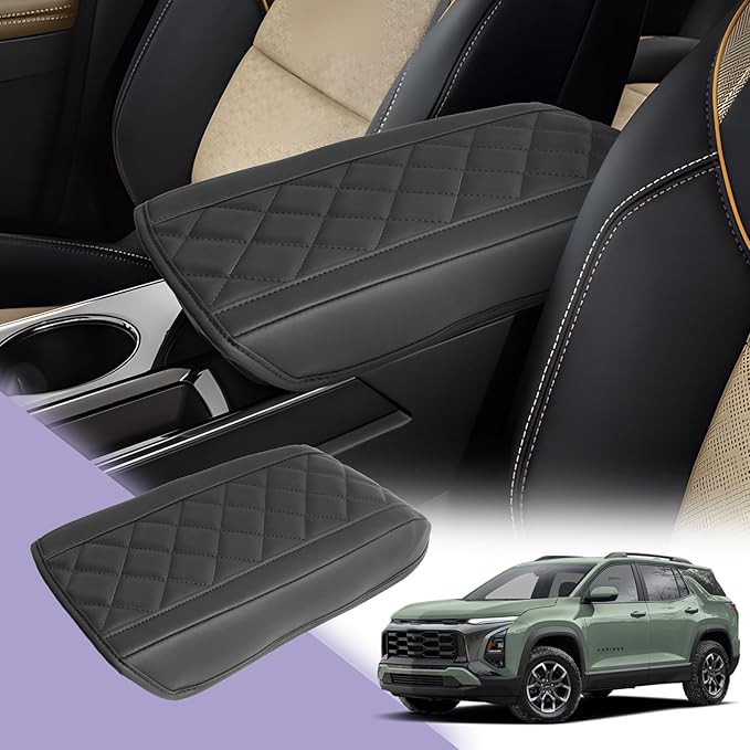 LUWU Center Console Cover Compatible with 2025 Chevrolet Equinox Accessories 2025 Equinox Armrest Cover Center Console Pad 2025 Equinox LT, ACTIV, RS Armrest Console Cover Soft Leather (Black A)