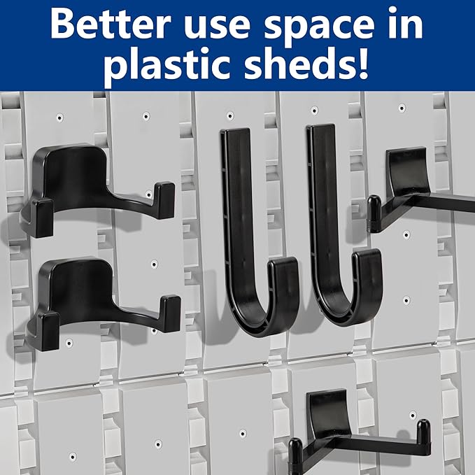 6 Pcs ABS Storage Shed Tool Hooks,Shed Tool Hangers Include J-Shape,U-Shape and V-Shape,Storage Shed Shelves Accessories for Organizing Tool, Ladders, Bulk Items