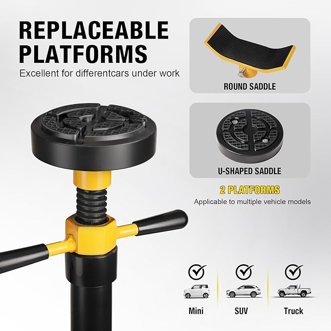 YELLOW JACKET 3/4 Ton Underhoist Support Stand with Two Wheels, Lifting from 43.3" to 70.9", Bearing Mounted Spin Handle, Contoured Saddle, Supports Vehicle Components, Self-Locking Screw