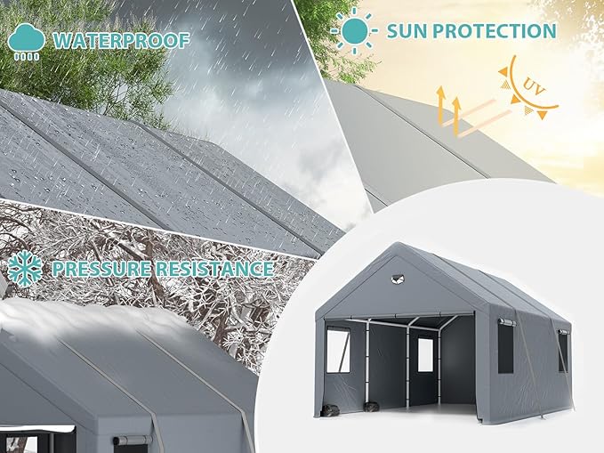 Carports 10X20 Heavy Duty，Car Ports with 180G Removable Side Walls, Carport Canopy, Portable Car Port Garage, Car Shelter All Weather,Gray