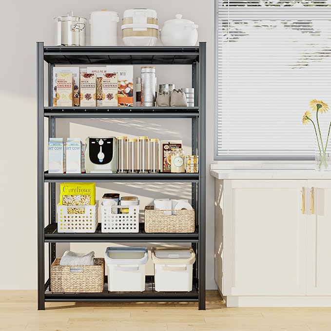 72" H Metal Garage Storage Shelves, 5 Tier Adjustable Shelving Unit for Warehouse, Office, Kitchen, Pantry, Living Room, Laundry Room, 35.43" W x 15.75" D, Load 2500 LBS, Black