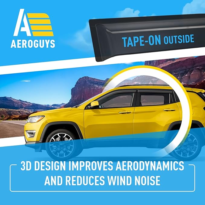 Extra Durable Window Deflectors Tape-On Window Visors Rain Guards Fit for Jeep Compass 2017-2025, Sun Visors, Wind Vent for Shades, Exterior Car Accessories - 4pcs. AG0729