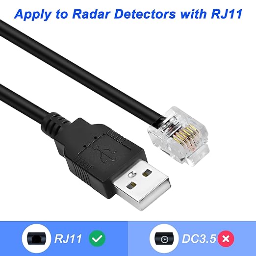 MEIRIYFA Radar Detector Power Cable,USB 5V to 12V RJ11 Radar Detectors Replacement Power Cord Step Up Boost Adapter Cable w/RJ-11 Telephone Connector(1.5M)