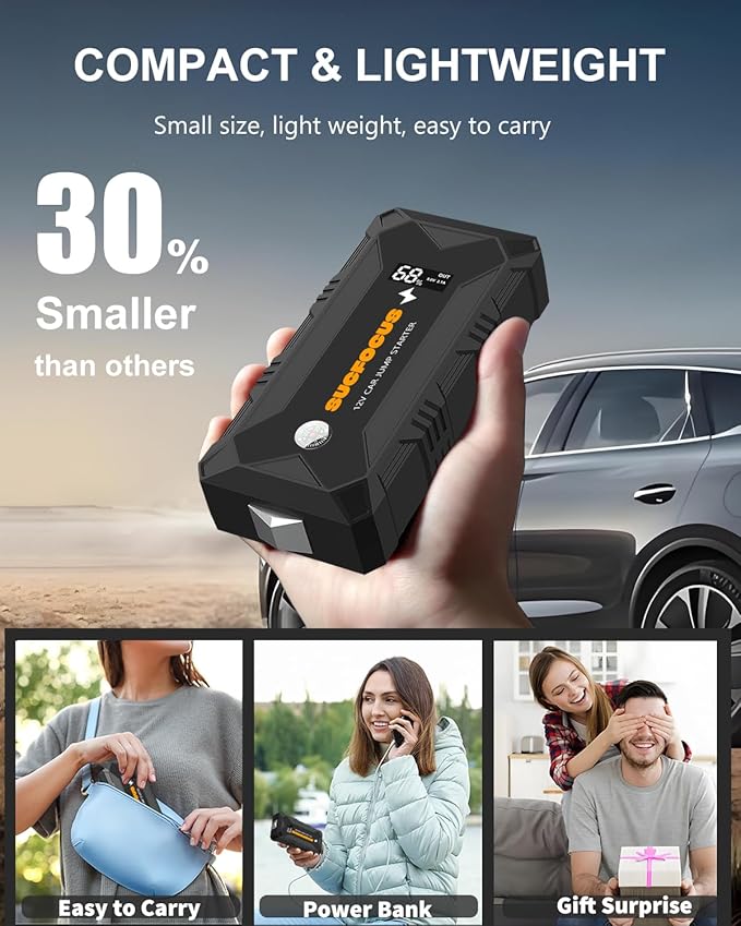Jump Starter, 2500A Battery Jumper Starter Portable (for 8.0L Gas or 6.5L Diesel Engine), Car Battery Jump Starter, Jump Box, Jump Start Battery Pack with Jumper Cable, LED Light, USB QC3.0 (Black)