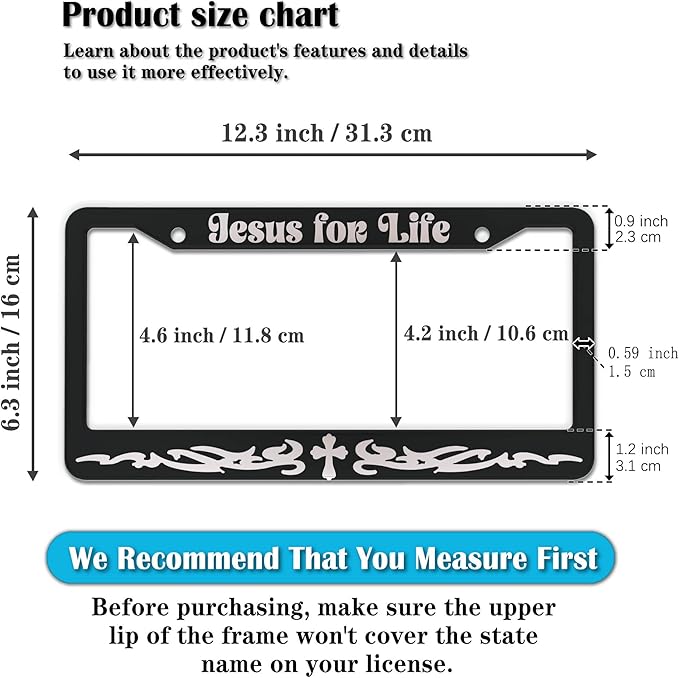 License Plate Frames Black and White Custom License Plate Frame Jesus for Life Aluminum Metal Car Accessory 2 Pack with Screw Covers Set
