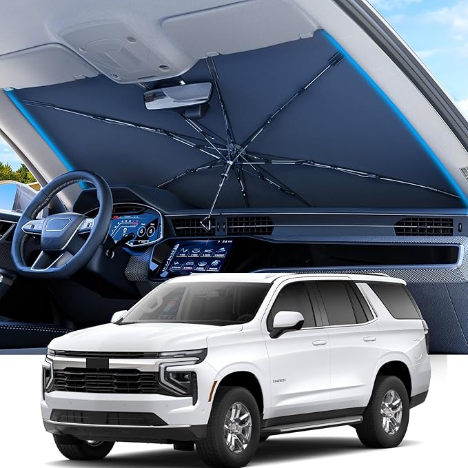 REEVAA 2025 Upgraded Truck Windshield Sun Shade Umbrella [100% Sun Protection & Keep Cool] Protect Interior, 360° Flex Handle Sun Shield Sunshade, X-Large (61''x40'') for Full-Size Trcuk/MPV Car