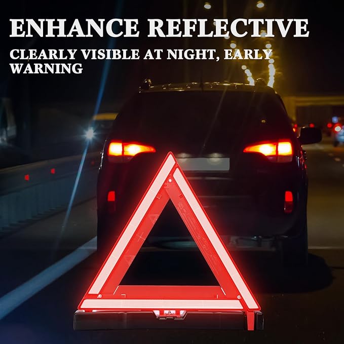 Kanayu Warning Triangle DOT Approved Foldable Emergency Safety Triangles Reflective Road Safety Triangle with Carrying Case Heavy Base Roadside Safety Warning Sign for Car Truck(24 Pcs)