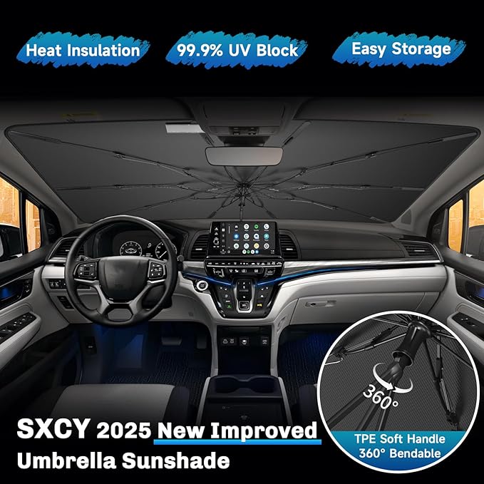 SXCY for 2018-2025 Honda Odyssey Windshield Umbrella Sunshade [Easier Foldable] for 2025 Honda Odyssey Accessories 2025 Odyssey Sunshade Umbrella for 2025 Odyssey Windshield Sun Shade Umbrella