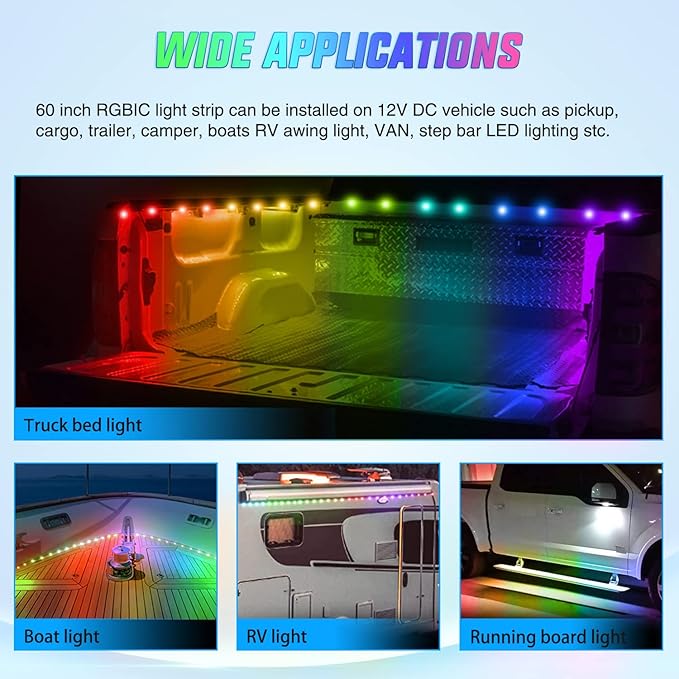 Nilight Truck Bed Light Strip RGB-IC LED Bar for Pickup Multi Dream Color DIY Music Synchronous with APP and RF Remote Control 2PCS 60 inch Cargo Lighting