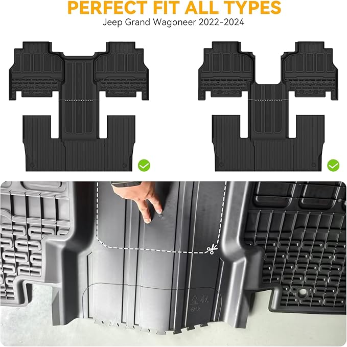 3W Floor Mats Fit for Jeep Grand Wagoneer/Grand Wagoneer L 2022 2023 2024 2025 7 seat(Not Fit for 8 seat), All-Weather TPE Custom Fit Wagonner Floor Liner for 1-3 Rows Full Set Car Mats