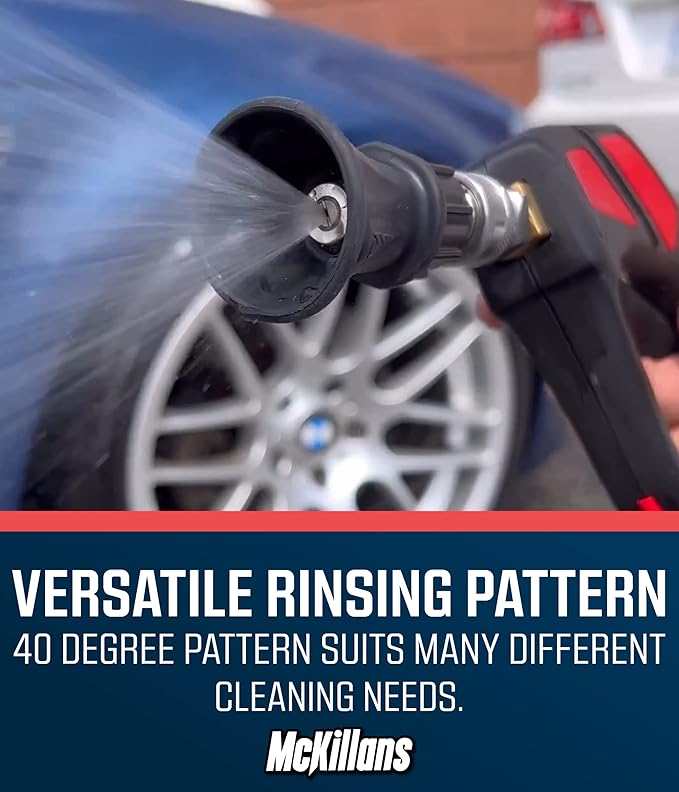 McKillans 40 Degree Pressure Washer Nozzle - Stainless Steel, High-Efficiency Cleaning, Durable Nozzle Guard with Rubberized Protection (4.0 Orifice)