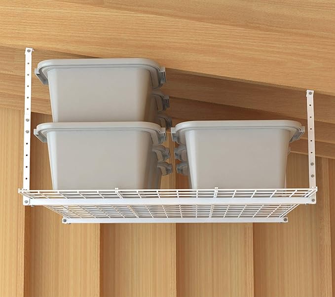 Overhead adjustable Garage Storage Rack,Heavy Duty Steel Garage Storage System, 45-Inch x 45-Inch, White