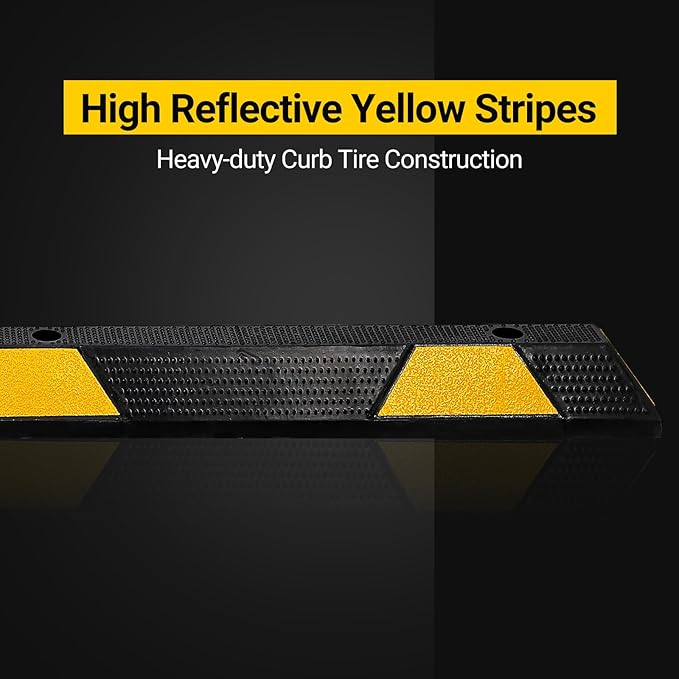 72" Car Parking Stopper, Heavy Duty Rubber Parking Curb Wheel Stops with Highly Visible Reflective Strips, Garage Floor Stopper for Cars, Truck, Trailer, Van, Pack of 2