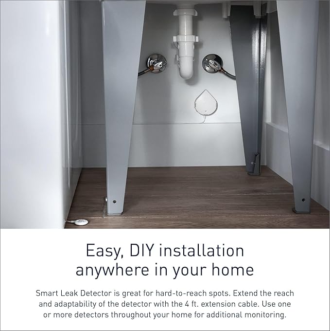 Moen Flo Smart Water Leak Detector, White, 4-Pack 920-005 + 2-Pack 6-Foot Leak Sensing Cable