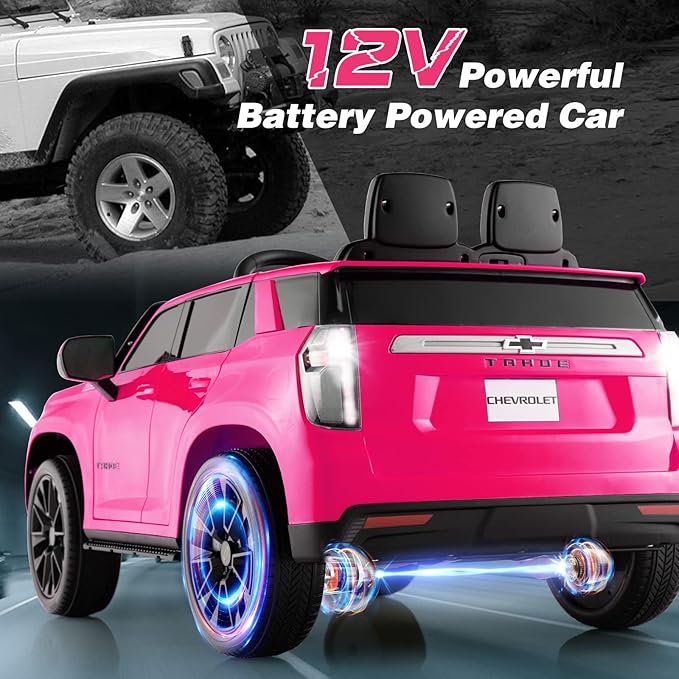 HONEY JOY Ride On Truck, 12V Licensed Chevrolet Tahoe, Chevy Electric Vehicle for Kids, Soft Start, Music, Lights, Battery Powered Ride On Car Toy with Remote Control, Gift for Boys Girls (Pink)