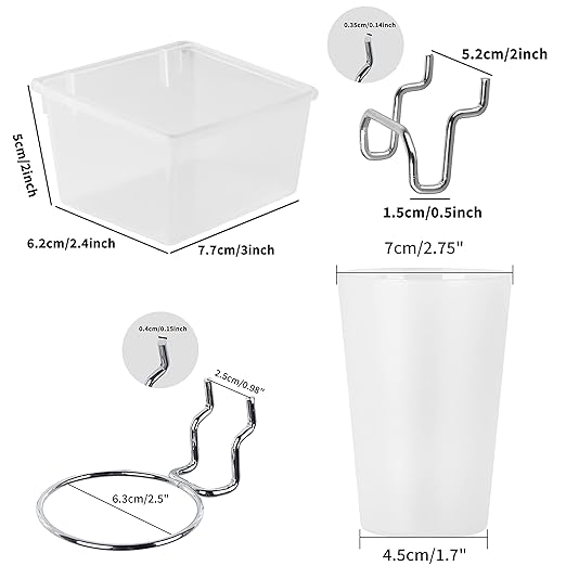6 Sets Pegboard Bins and Cups with Pegboard Hooks, Pegboard Accessories Baskets, Hooks for Pegboard Cup Holder for Organizing Craft Tools Storage Garage Office Workbench Transparent