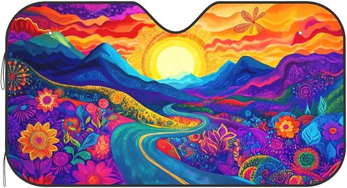 Abstract Flower Sunrise Car Sun Shade Windshield Sunshade Foldable Front Window Shield Cover for Truck SUV