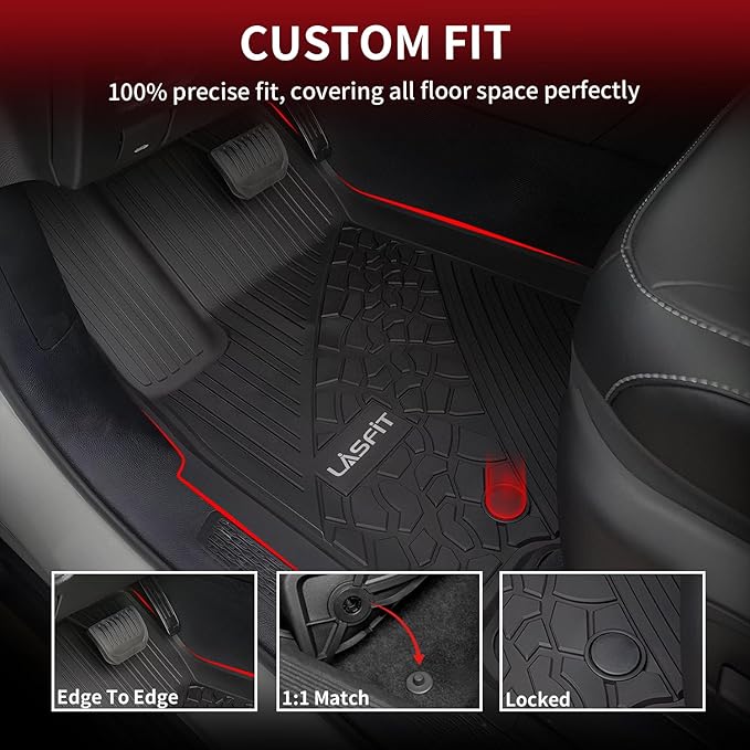 LASFIT Floor Mats for Jeep Grand Cherokee 2022-2025 5-Seat (Include 4xe, NOT for L) All Weather TPE Custom Fit Car Mats Floor Liners 1st & 2nd Row, Black