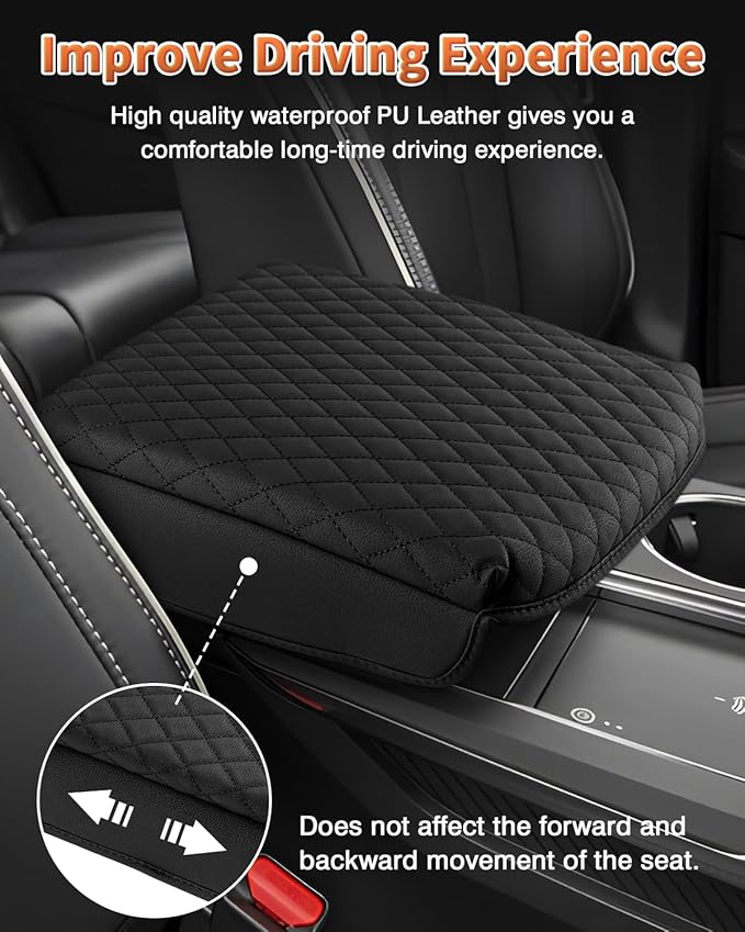 Shademax Custom Fit for Center Console Cover Acura MDX 2022 2023 2024 2025 2026 Accessories Armrest Cover Center Console Pad PU Leather Armrest Seat Box Cover Protector Anti-Scratch Black