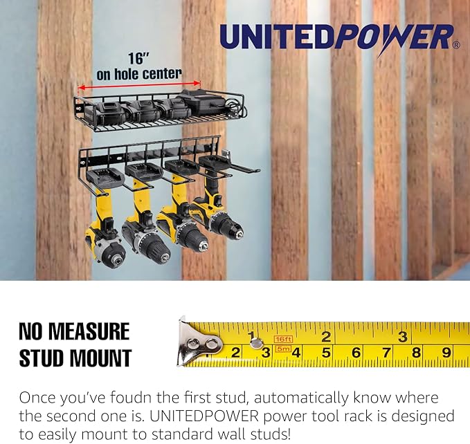 UNITEDPOWER Wall Mounted Power Tool Organizer Holder, Heavy Duty Utility Storage Rack for Battery Powered Hand Tools, Cordless Drill Rack, Workshop, Shed, Garage, Home