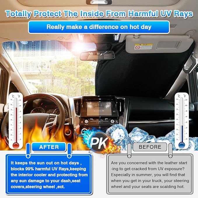 T TGBROS Windshield Sun Shade Custom Fit for 2022-2023 2024 2025 Nissan Frontier Accessories Foldable Sun Shield Reflective Polyester Sun Visor Cover Block Heat and Sun Protection