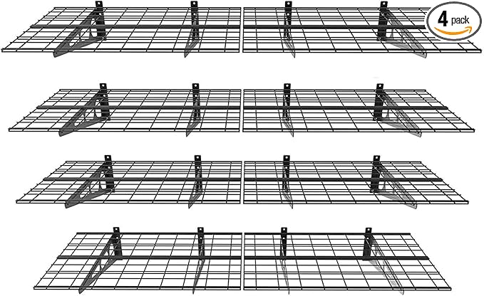 FLEXIMOUNTS 4-Pack 2x6ft 24-inch-by-72-inch Wall Shelf Garage Storage Rack Floating Shelves, Black