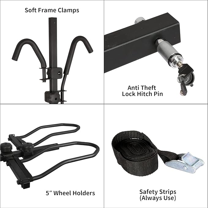 WEIZE Hitch Bike Rack, Wobble Free Smart Tilting Folding Bicycle Car Racks for Standard, Fat Tire and Electric Bike, 2-Bike 160 lbs Capacity, 2-inch Receiver