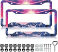 Sunset Mountain Anime License Plate Frames - 2 Pack Magic Colorful Stainless Steel License Plate Holder,Rust-Proof Waterproof Car Decorative Tag Frame with Screws Fasteners Caps