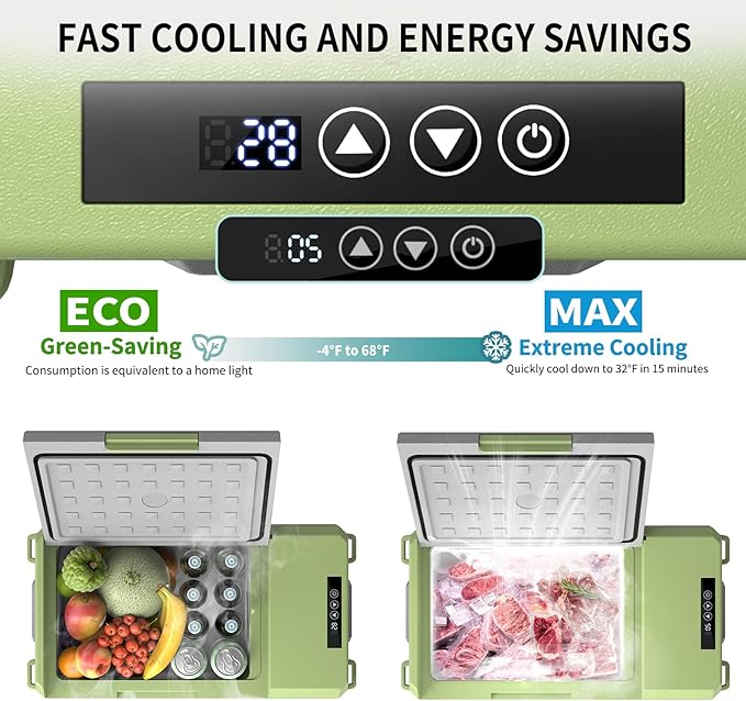12V Car Refrigerator, 17 Quart Portable Freezer 12 Car Fridge (-4F~68F) Compressor Electric Cooler with 12/24V DC 110-240V AC, APP Control For Car Truck RV Camping, Travel Outdoor Home