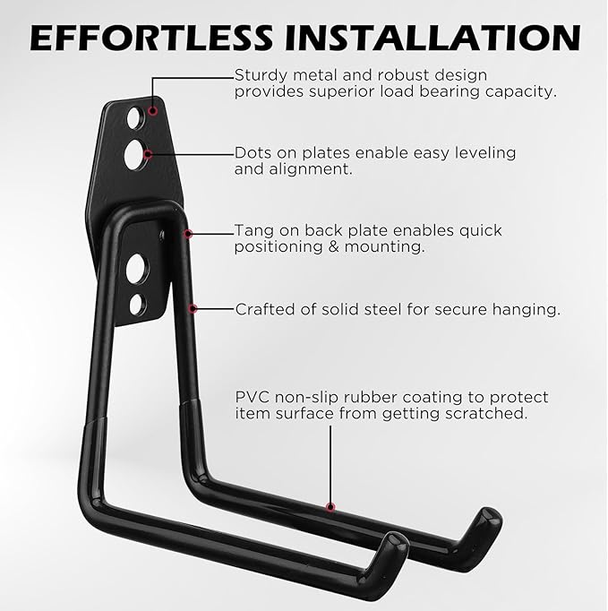 20 Pack Heavy Duty Garage Storage Hooks with Extension Cord Organizer, Solid Steel Wall Mount Hook Set with Anti-Slip Coating Utility J Hooks for Ladders,Bikes,Ropes,Broom,Garden,Yard and Power Tools