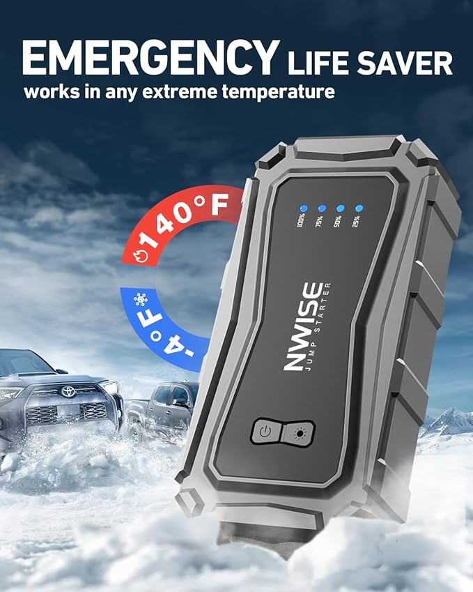 NWISE Car Jump Starter, 6000A Peak 25800mAh Portable Battery Starter (Up to 10L Gas or 8L Diesel Engine) with Smart Safety Jumper Clamps,12V Jump Boxes with 45W Fast Charging