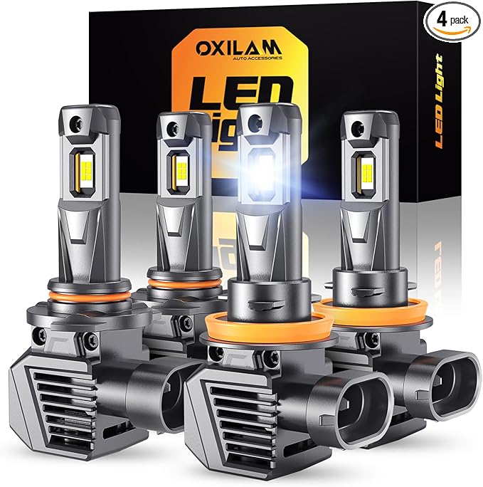 OXILAM M5S H11 9005 Light Bulbs Combo, 80000LM 900% Brighter 6500K Cool White, 9005/HB3 Hi-Beam H11/H9/H8 Lo-Beam Halogen Replacement, IP68 Waterproof, Pack of 4