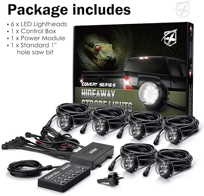Xprite Amber Green LED Hideaway Strobe Lights Kit 20 Flashing Patterns w/Control Panel Headlights Taillights Fog Marker Light Mounting, for Roadside Emergency Vehicles Trucks SUV Vans 12V Cars 6 PCs