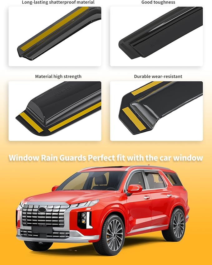 in-Channel Window Rain Guards Fit for Hyundai Palisade 2020 2021 2022 2023 2024 2025 Extra Durable Window Deflectors Window Visors Vent Shades Vent Visors Car Accessories-4 pcs Q23