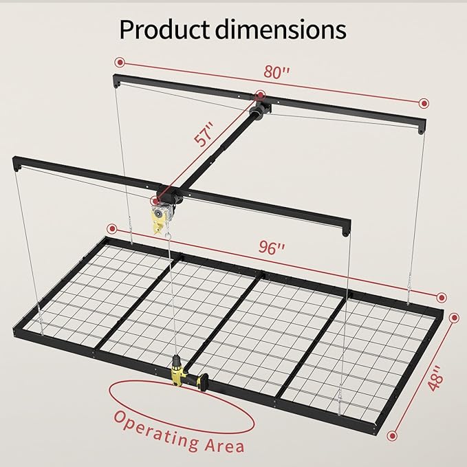 Garage Ceiling Storage Racks – 4x8 FT Overhead Garage Storage Rack with Safety Lock, Heavy-Duty Ceiling Mounted Lift System and Storage Organizer, Ideal for Maximizing Overhead Space, 325 lbs Capacity