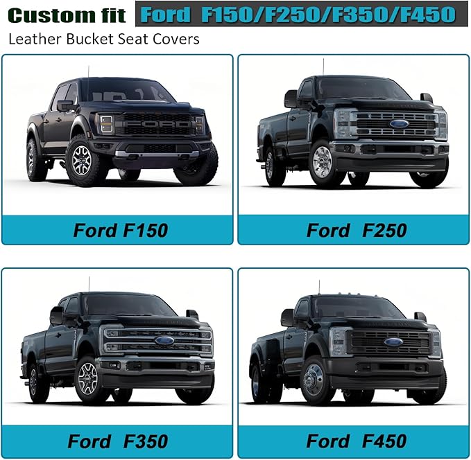 GIANT PANDA 2 Pcs Front 3D Air Mesh Car Seat Cover Custom Fit Ford F150 F250 F350 F450 SuperCrew/Crew Cab Pickup Trucks, Breathable Cooling Seat Protector with Composite Sponge Inside (Black)