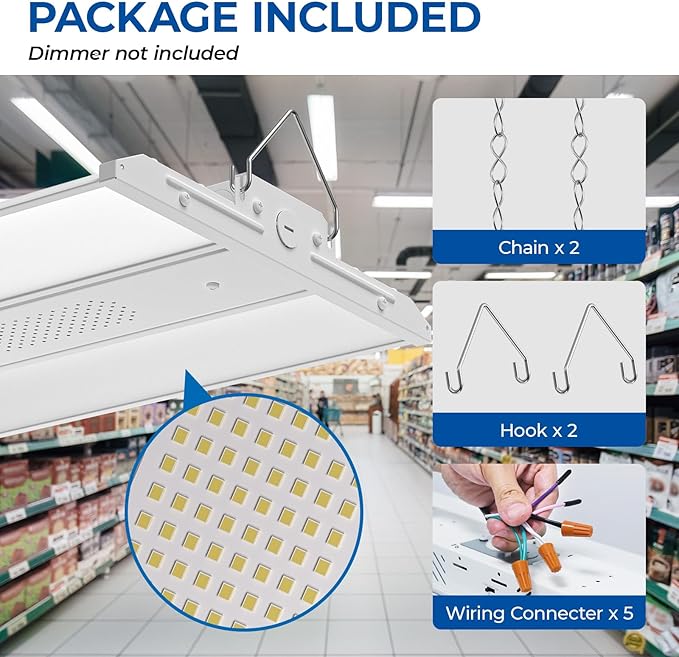 CINOTON 2FT 150W LED Shop Light with 20250LM, 0-10V Dimmable Linear High Bay Lighting with 5000K, 120-277V 135LM/W Commercial Hanging Lights for Garage Office Warehouse Workshop Factory UL Listed