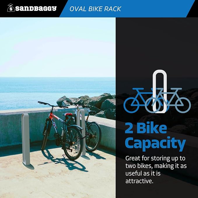 Sandbaggy Modern Commercial Bike Rack | 6.5” x 3” x 35” Oval Design | In-Ground | Anchor Bolts Included (Black, 3)