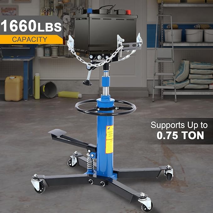 Transmission Jack 1660 lbs/ 0.75 Ton Capacity Hydraulic Telescopic Transmission Jack 34" - 68" Adjustable Height Telescoping Transmission Hydraulic with 360° Swivel Wheels Lift Hoist