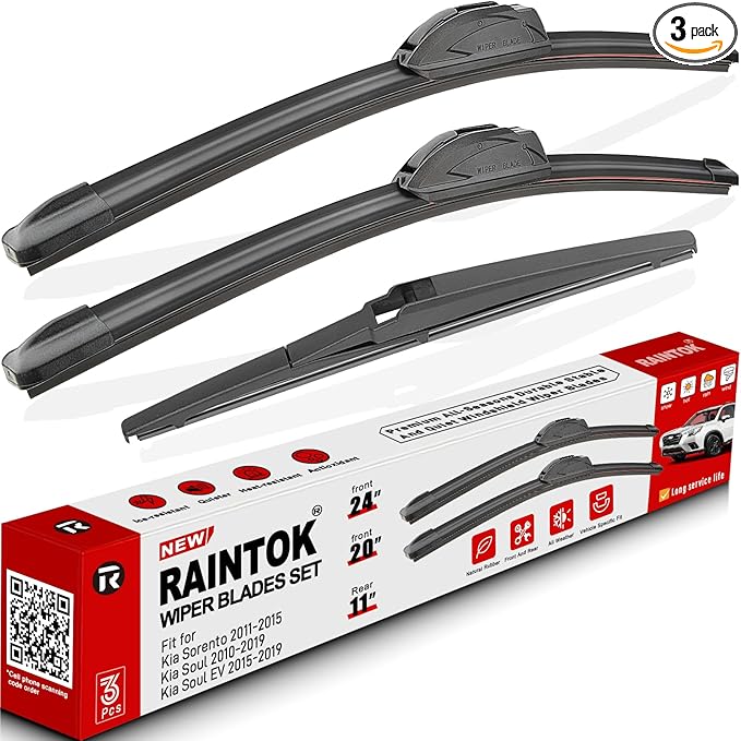 Windshield Wiper Blades Replacement for 2011-2015 Kia Sorento / 2010-2019 Kia Soul Original Factory Quality Front Rear Wipers Blade Set for My Car - 24" 20" 11" (Pack of 3)